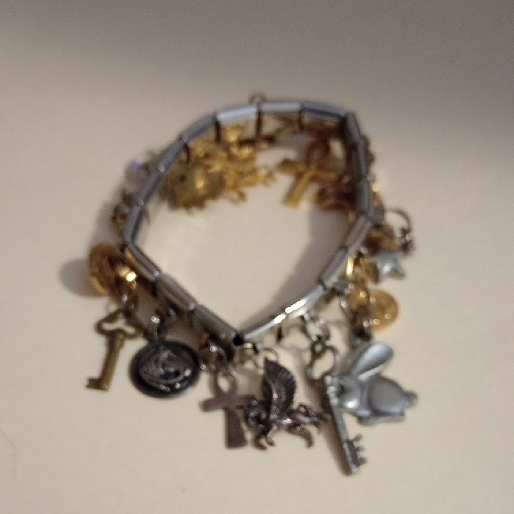 Gold and Silver Stretch Charm Bracelet